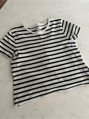Madewell Black and White Striped Tie Back Short Sleeve Tee Size M